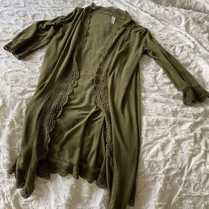 Olive green long kimono